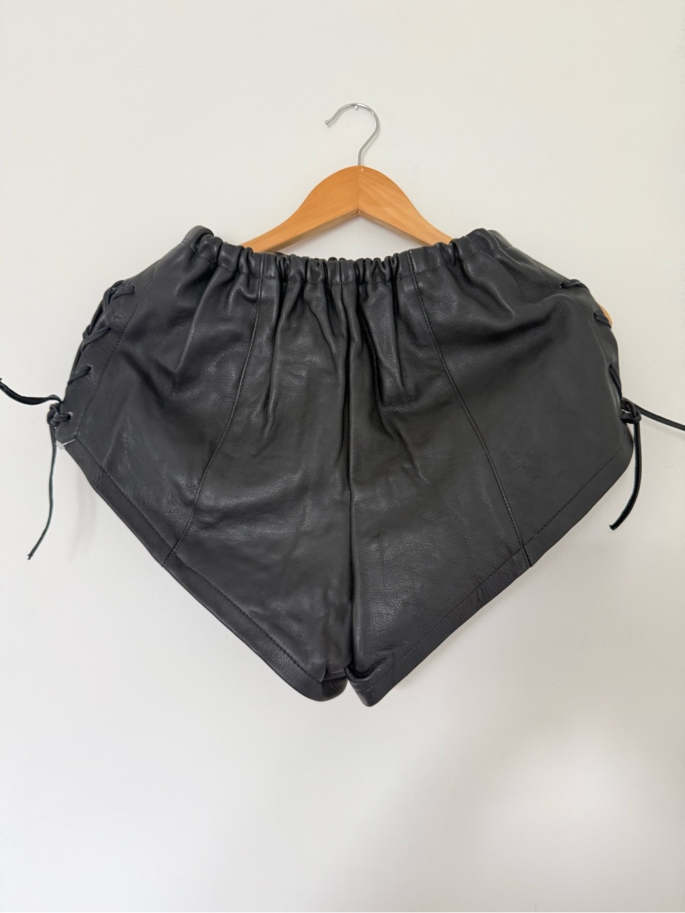 Black Genuine Leather Lace-Up Side Shorts Women’s Size 14 USA Boho Festival